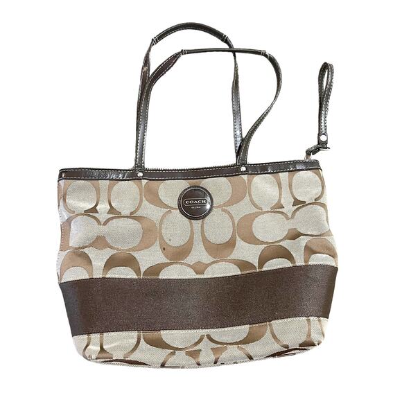 Coach Signature Monogrammed C Canvas Purse Travel Tote Bag Zip Closure - Picture 1 of 10